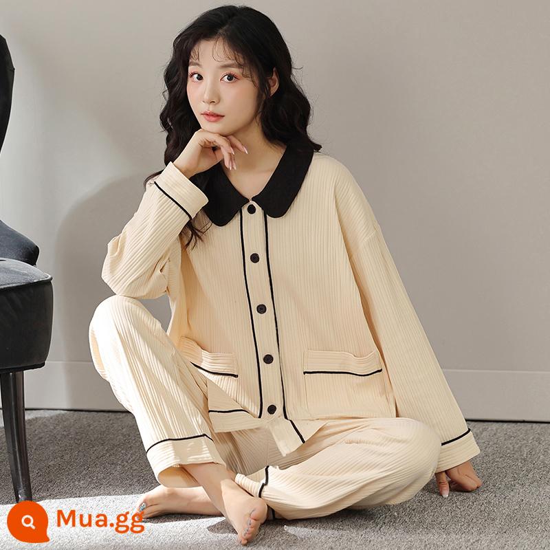 Bộ đồ ngủ Fenteng hợp thời trang mới dành cho nữ mùa xuân và mùa thu cotton nguyên chất áo cardigan nữ dài tay giản dị có thể mặc bên ngoài Bộ cotton phục vụ tại nhà - 412118