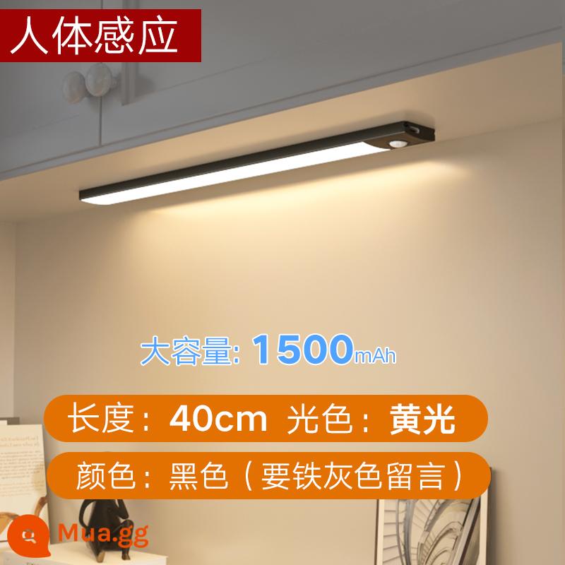 đèn led thanh ánh sáng cảm ứng cơ thể con người có thể sạc lại ánh sáng tủ tổng thể với tủ quần áo tủ rượu lối đi nhà bếp đèn hút từ tính tự dính không dây - Đen [ánh sáng ấm áp 40cm] + cảm biến cơ thể người