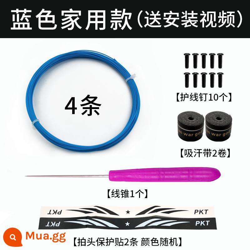 Đàn Hồi Cao Cầu Lưới Dòng Chống Mài Mòn Bền Chống Gãy Huấn Luyện Dòng Vợt Sửa Chữa Đa Năng Dòng Kéo Dòng Cầu Lông - 4 dải màu xanh + dụng cụ + gel rửa tay + miếng dán bảo vệ