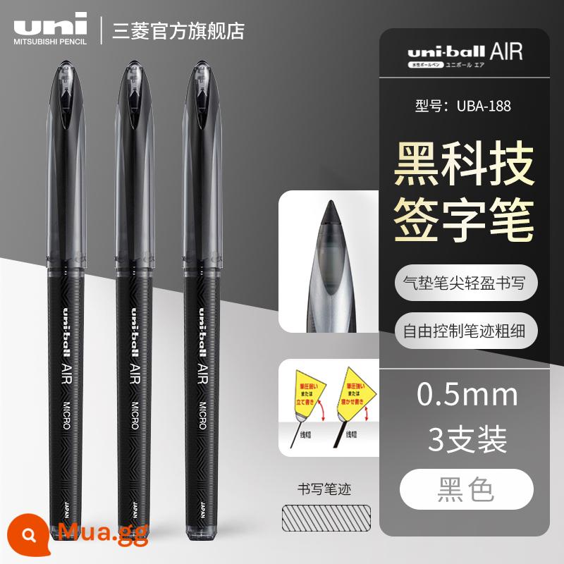 Uni Mitsubishi bút công nghệ màu đen UBA-188 bút viết dạng lỏng viết thẳng gốc nước uniball AIR bút vẽ phác thảo kiểm soát mực không dùng bút công nghệ đen bút văn phòng kinh doanh bút trung lập 0,7/0,5mm - [Gói 3] Đen 0,5