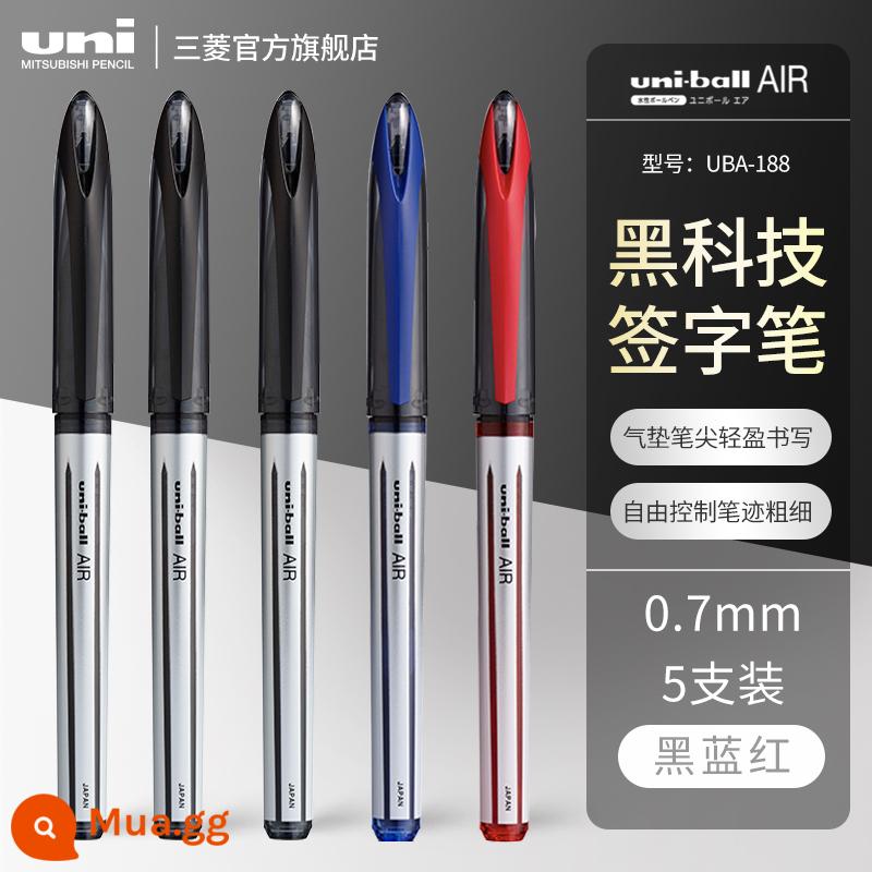 Uni Mitsubishi bút công nghệ màu đen UBA-188 bút viết dạng lỏng viết thẳng gốc nước uniball AIR bút vẽ phác thảo kiểm soát mực không dùng bút công nghệ đen bút văn phòng kinh doanh bút trung lập 0,7/0,5mm - [Gói 5] 3 đen 1 đỏ 1 xanh 0,7