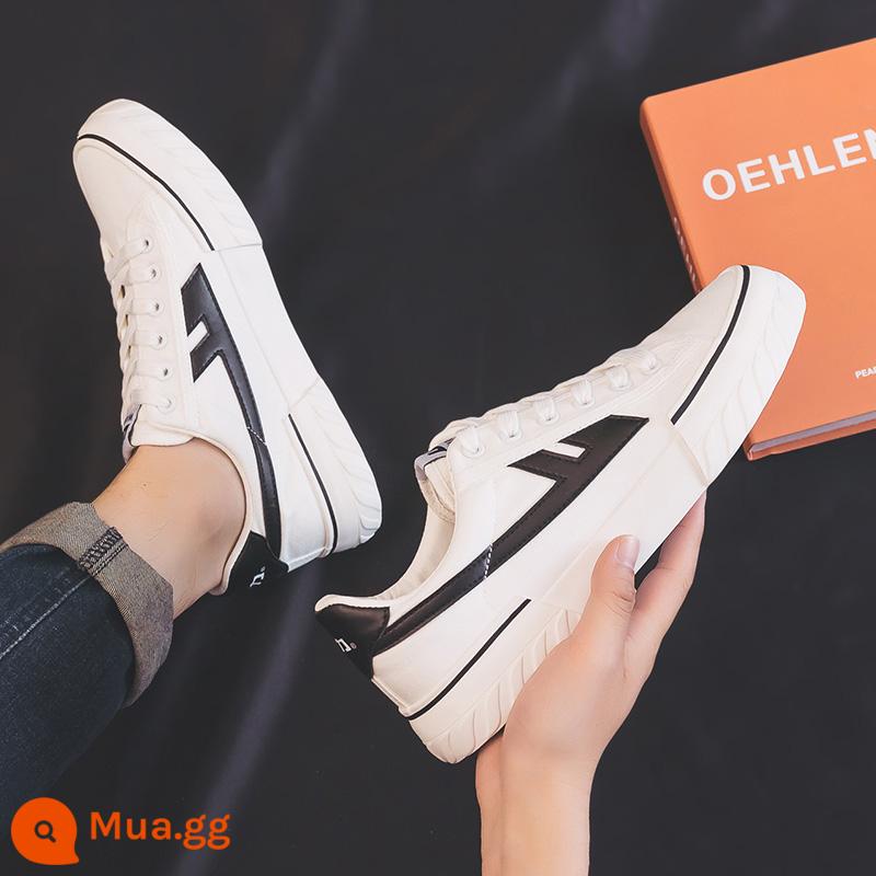 Kéo Lại Plus Nhung Nam Mùa Đông 2022 Ấm Mới Hai Bông Nhỏ Giày Vải Nam Tất Cả Trận Đấu giày Sneakers - Trắng và đen (đơn)