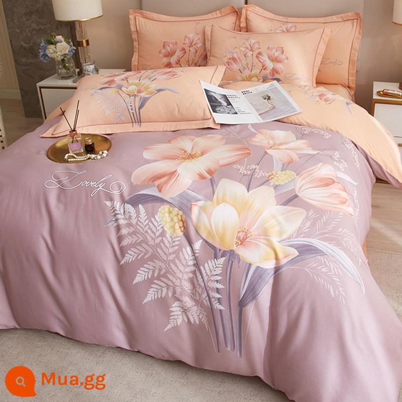 Phong Cách Trung Hoa Bộ 4 Bộ Ga Giường Cotton Vỏ Chăn Trang Bị Tấm 100 Đơn Giản Phong Cách Bắc Âu Chăn Ga Gối 4 Bộ 3 - Ruman-glf