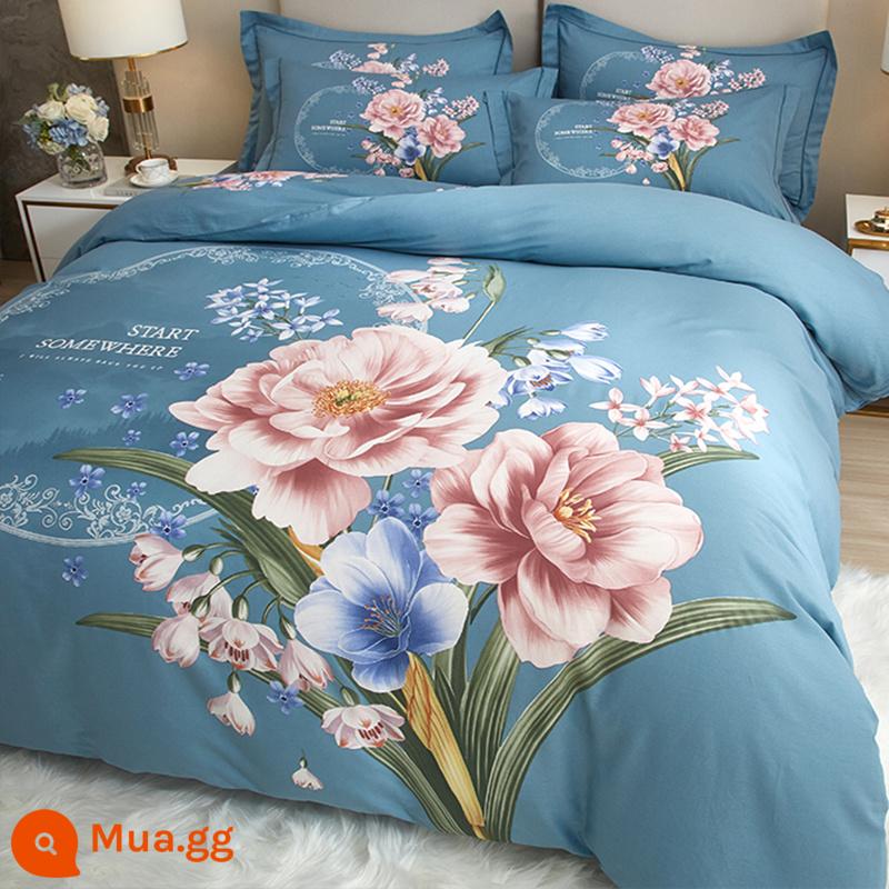 Phong Cách Trung Hoa Bộ 4 Bộ Ga Giường Cotton Vỏ Chăn Trang Bị Tấm 100 Đơn Giản Phong Cách Bắc Âu Chăn Ga Gối 4 Bộ 3 - Huajiaobaimei-glf