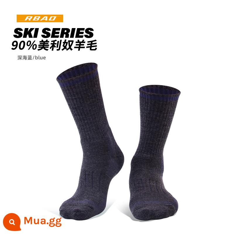 Vớ leo núi RBAO, Meru Nu Wool Men, Winter Plus Velvet dày Mid -Tube leo núi ngoài trời đi bộ đường dài 90%vớ len - [Mẫu 3335A] Xám đậm/Xanh biển đậm [90% Len Merino] Đơn và Đôi