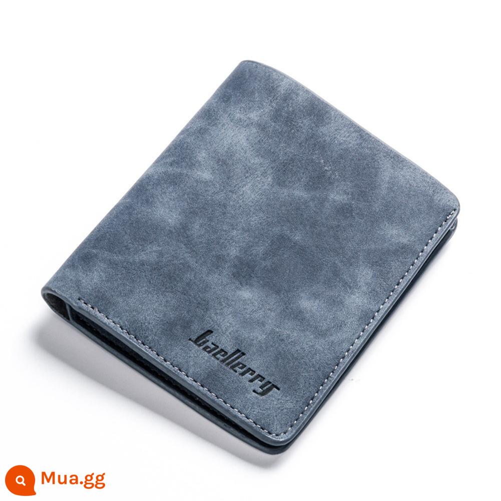 Ví nam Retro Frosted PU Wallet Two Folding Male Purse - Màu xanh lam (kiểu dọc màu xanh lam)