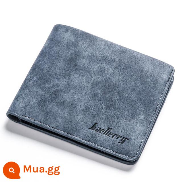 Ví nam Retro Frosted PU Wallet Two Folding Male Purse - Màu xanh (phần ngang màu xanh)