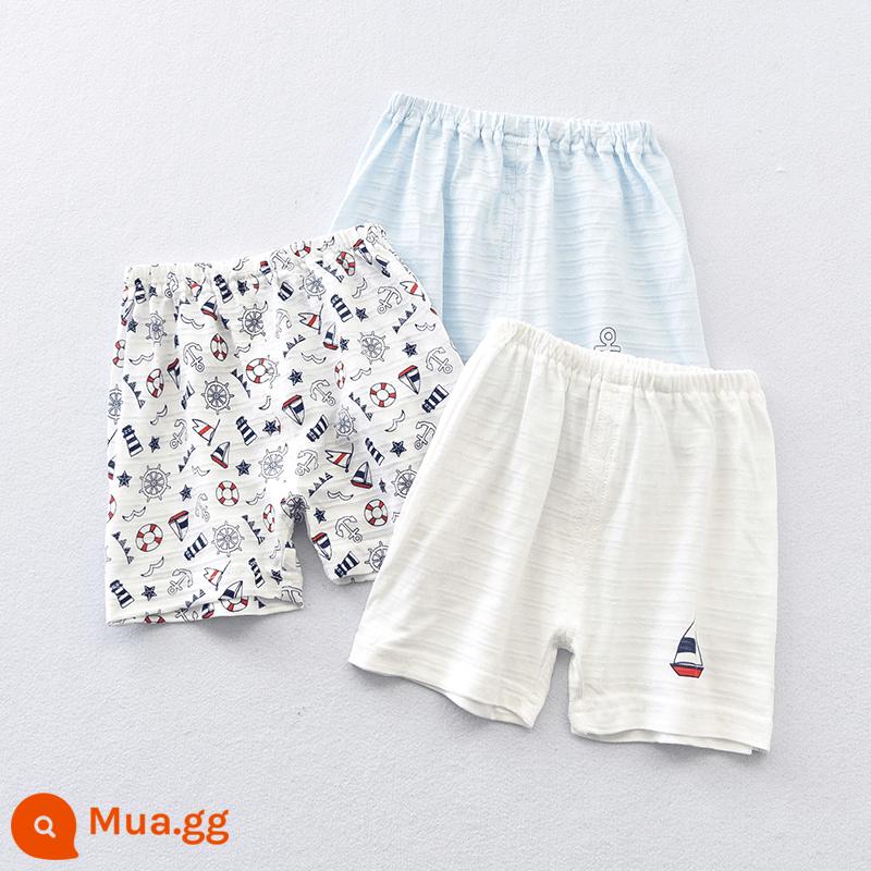 Nhật Bản Bé Trai Quần Short Cotton Nguyên Chất Trẻ Em Nhà Thường Ba Điểm Quần Cho Bé Thể Thao Mùa Hè Quần Bên Trong Mặc Ngoài Phần Mỏng - Quần ba phần tư hình thuyền buồm [3 chiếc]