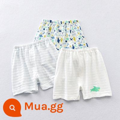 Nhật Bản Bé Trai Quần Short Cotton Nguyên Chất Trẻ Em Nhà Thường Ba Điểm Quần Cho Bé Thể Thao Mùa Hè Quần Bên Trong Mặc Ngoài Phần Mỏng - Quần ba phần tư Little Shark [3 gói]