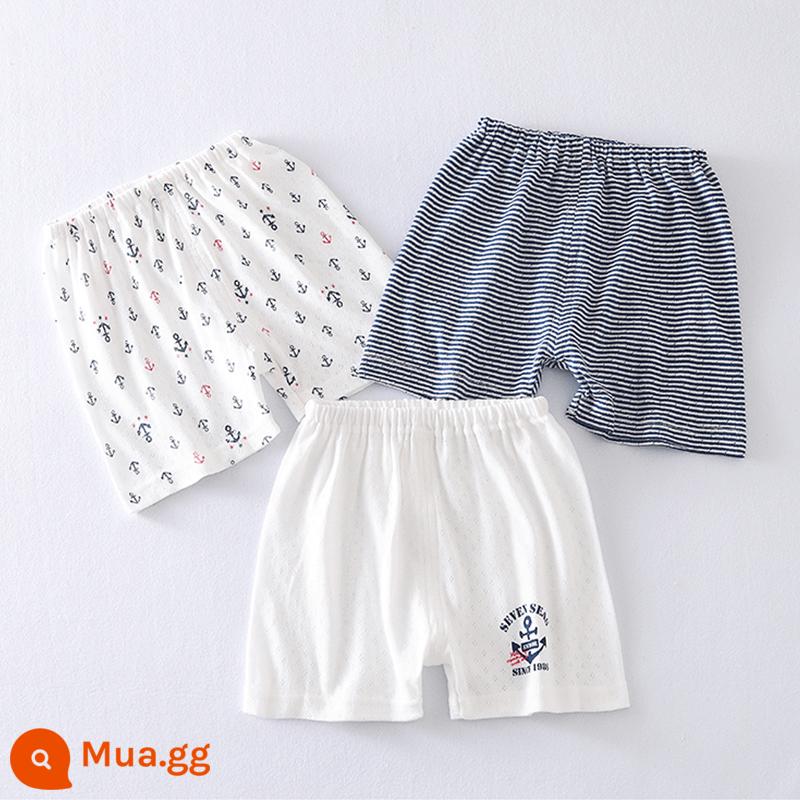 Nhật Bản Bé Trai Quần Short Cotton Nguyên Chất Trẻ Em Nhà Thường Ba Điểm Quần Cho Bé Thể Thao Mùa Hè Quần Bên Trong Mặc Ngoài Phần Mỏng - Quần ba phần tư kiểu hải quân [3 chiếc]