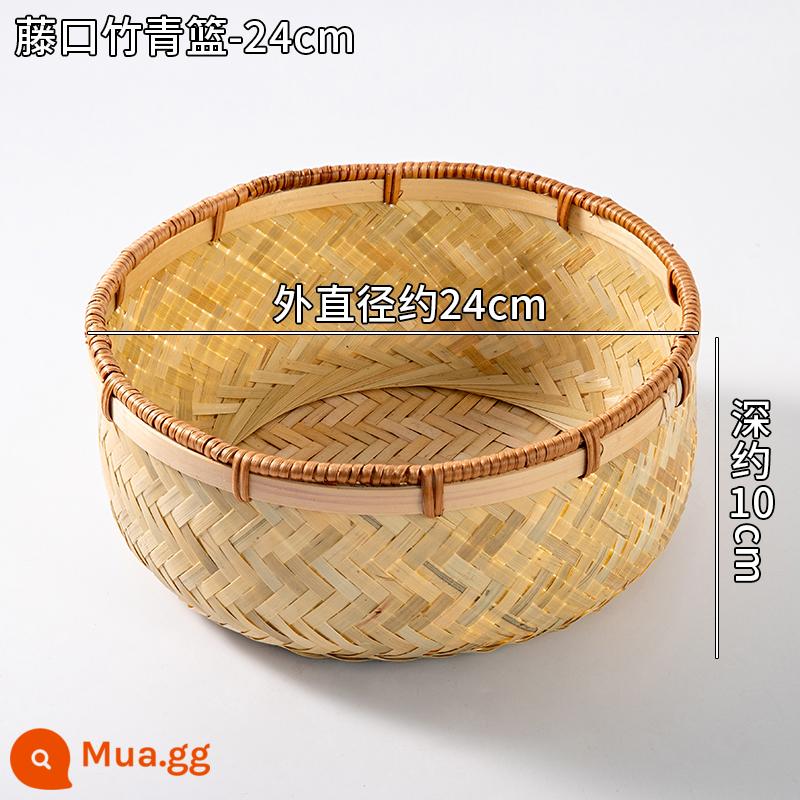 Giỏ trái cây đan bằng tre handmade đĩa trái cây sấy khô đồ ăn nhẹ nhà bếp cống giỏ hấp bánh mì giỏ trái cây tấm bình dị đan tre - Giỏ tre xanh Fujikou-24cm