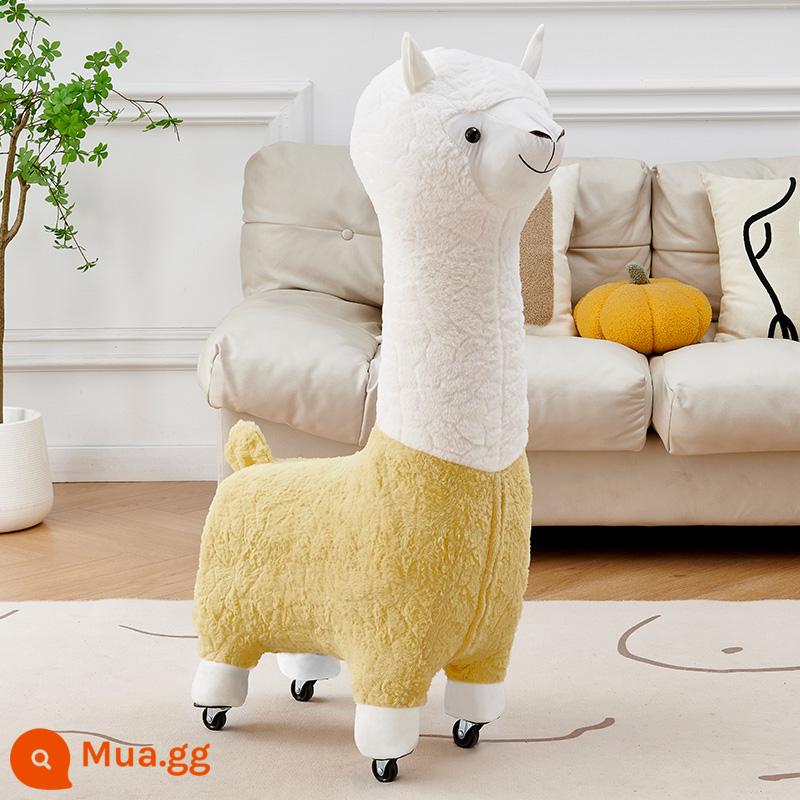 Người nổi tiếng trên Internet ghế alpaca đồ trang trí phòng khách phân động vật thay giày ghế nhỏ trẻ em ghế động vật hoạt hình sáng tạo - [Kích thước lớn có ròng rọc] Màu vàng sang trọng - nhung giả thỏ có thể tháo rời và giặt được + bánh xe êm ái và không ồn