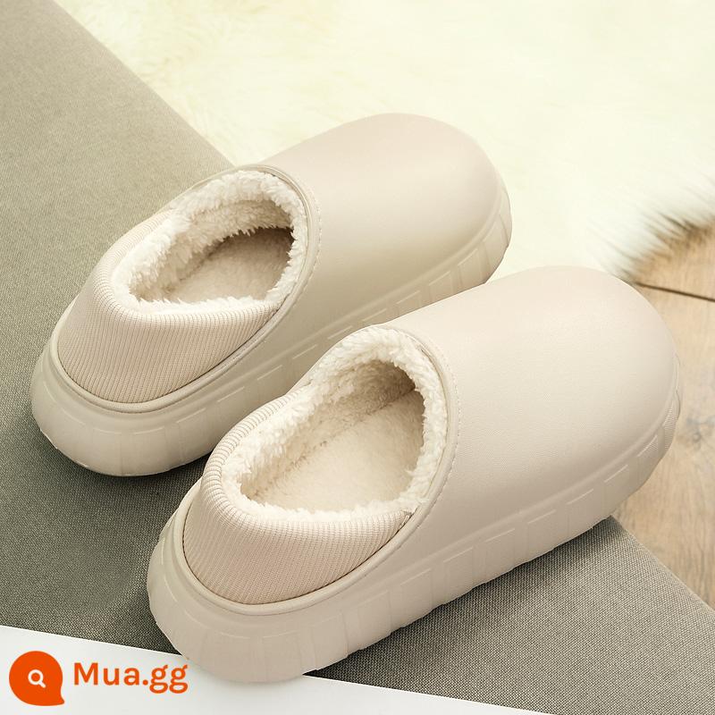 Dép bông chống thấm nước nữ đi trong nhà đế dày chống trượt nhà giày cotton túi gót Plus nhung ấm giam dép đi trong nhà mùa đông - màu cát 2021