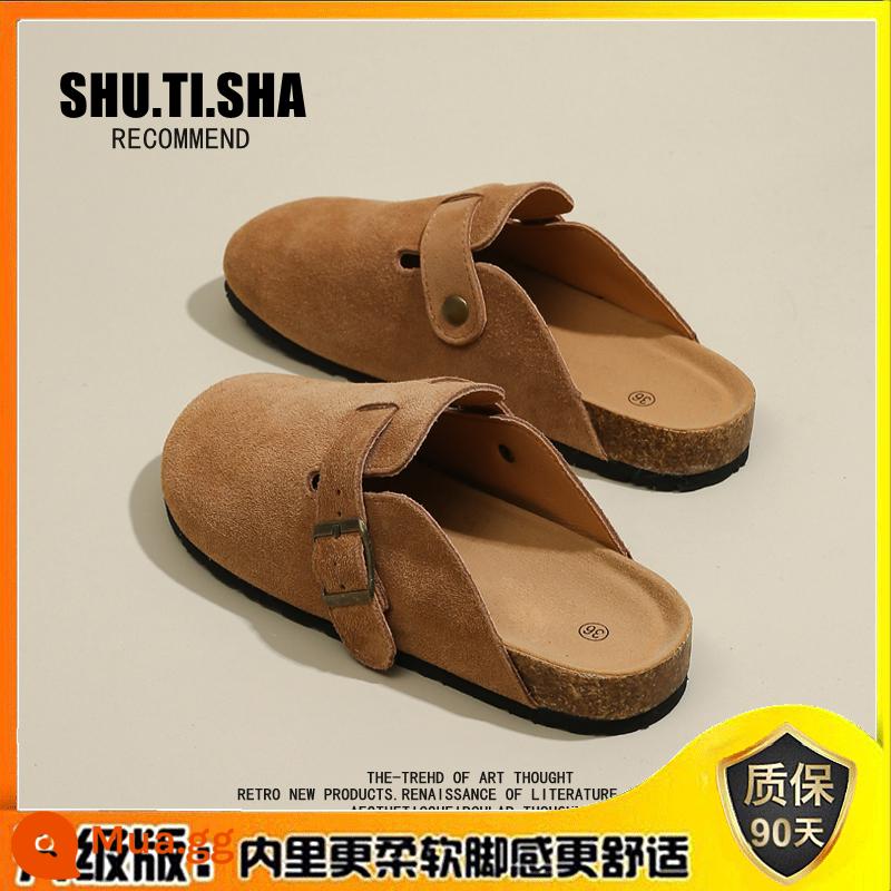 Birkenstock Nữ Bao Đầu Bán Dép Nữ Áo Khoác Ngoài Mùa Hè Mới 2023 Phụ Nữ Mang Thai Phẳng Giày Lười Phong Cách Cổ Điển - Màu cà phê vàng [phiên bản nâng cấp]