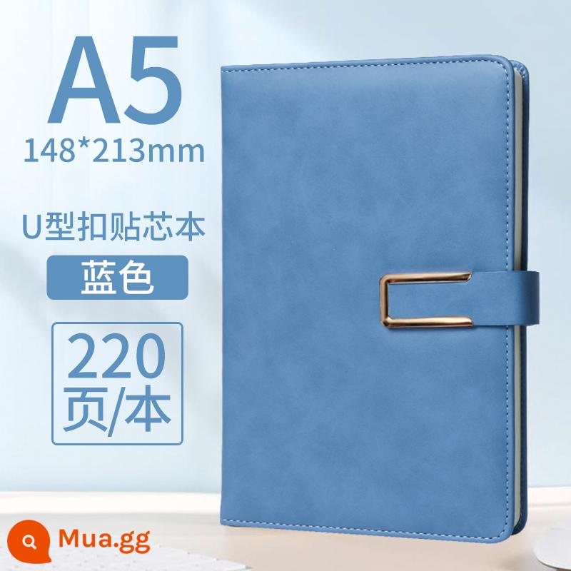 Sổ tay kinh doanh sổ tay văn phòng notepad dày 2023 bằng da đơn giản a5 sinh viên đại học b5 hộp quà tặng bằng da mềm đặt làm theo yêu cầu đặt sổ ghi chép hội nghị công việc nhật ký logo có thể in tùy chỉnh - JDDZ128U khóa A5 màu xanh