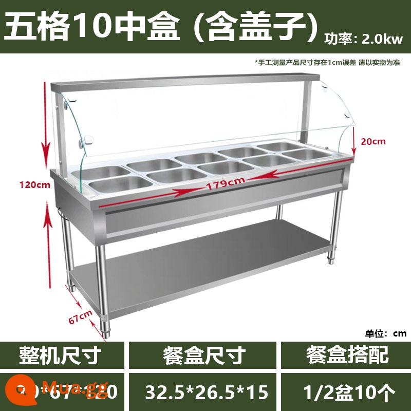 Thức ăn nhanh bàn cách nhiệt nắp kính nhà ăn sưởi ấm điện thức ăn nhanh xe nấu ăn bàn súp hồ bơi điều khiển nhiệt độ tự động bàn ăn thương mại - Hộp nửa kín có 10 hộp vừa 5 ngăn (bàn công thức + 150 tệ)