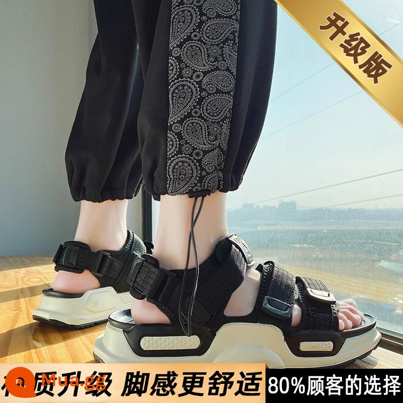 Giày sandal nam xu hướng mùa hè mang bên ngoài giày thể thao đế dày chống trượt Dép La mã lái giày đi biển cho thiếu niên - Đen [nâng cấp]