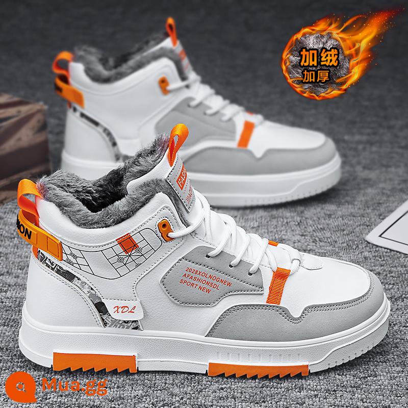 Giày Nam 2022 Mới Phủ Điền Ống Cao Thanh Thiếu Niên Trắng Giày Sneaker Mùa Đông Plus Nhung Ấm Áp 2 Chất Liệu Cotton giày Hợp Thời Trang - Trắng xám [cộng với nhung]