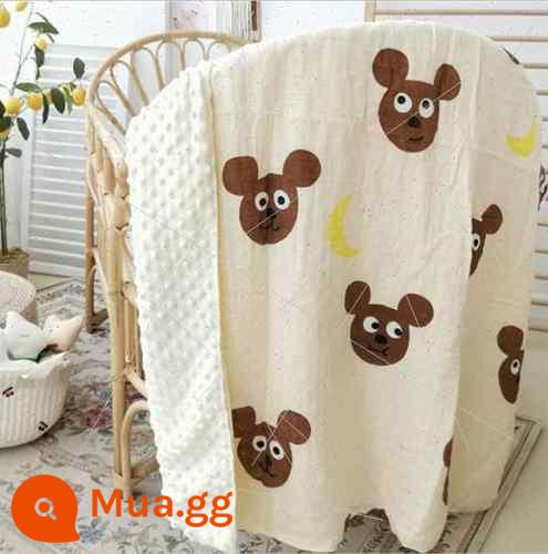 Chăn gạc Doudou e cho bé 4 tuổi Chăn Mianbao mùa xuân hè mỏng hai lớp vải mềm và nguyên chất như sáp thân thiện với da bốn mùa 9 - Gạc gấu + mũ len nhung 120*120**