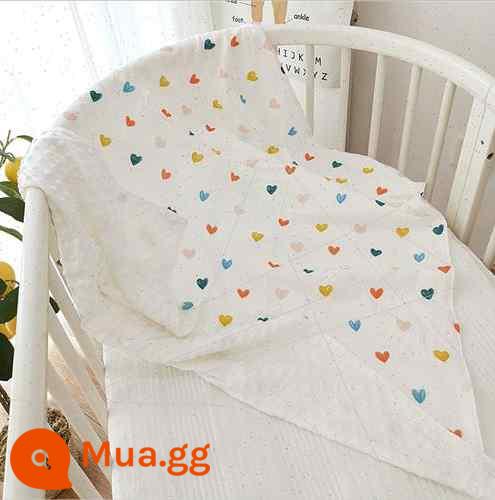 Chăn gạc Doudou e cho bé 4 tuổi Chăn Mianbao mùa xuân hè mỏng hai lớp vải mềm và nguyên chất như sáp thân thiện với da bốn mùa 9 - Gạc trái tim nhiều màu sắc + mũ len nhung 120*120**