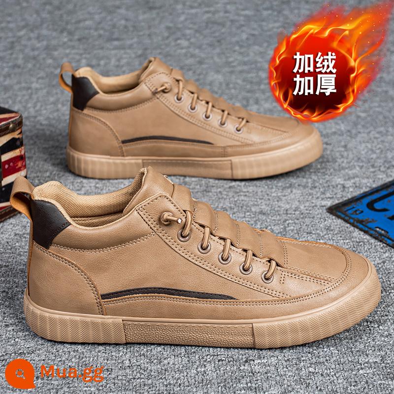 Giày Nam Mùa Đông Mới 2022 Plus Nhung Giày Sneaker Cao Cấp Nam Phù Hợp Với Tất Cả Các Trận Đấu Giày Da Thật Đế Mềm - 22921 tất cả màu lạc đà (cộng với nhung)