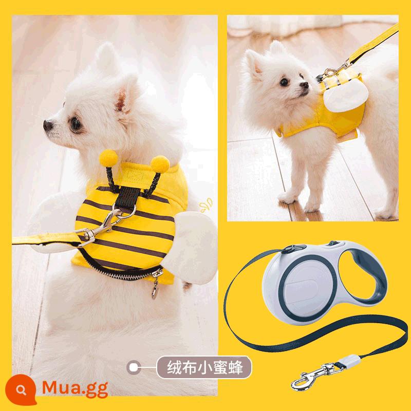 Dây Xích Chó Vest Đi Bộ Dây Xích Chó Xích Chó Nhỏ Bông Pomeranian Bichon Frise Đồ Cho Thú Cưng Daquan - Ong flannel dễ thương + combo dây thu gọn 3M [Ưu tiên thu mua]