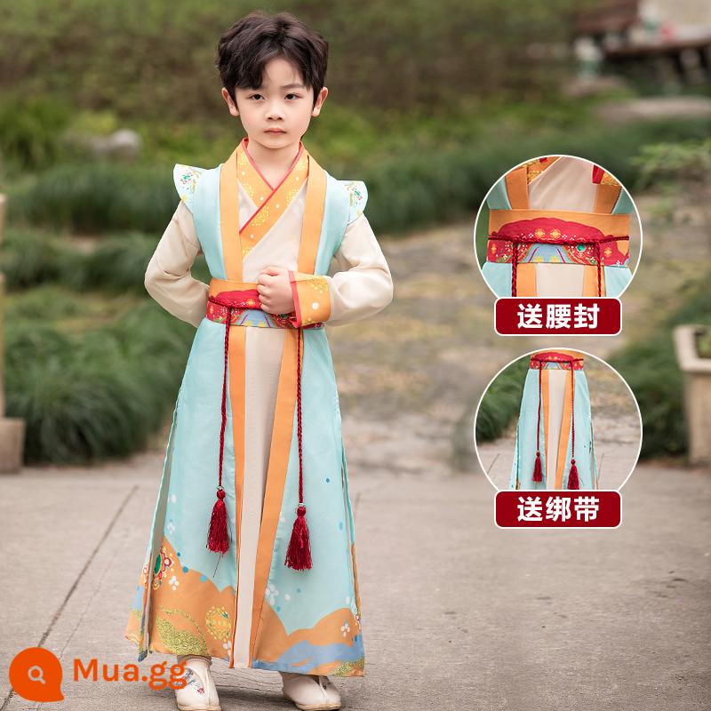 Sáu mốt Hanfu nam và trẻ em đồng phục học sinh Trung Quốc cổ đại Kinh thánh ba ký tự biểu diễn quần áo nữ Sách phong cách Trung Quốc trẻ em học sinh tiểu học - Phong cách nam giới Ranhua (có thắt lưng và dây đai)