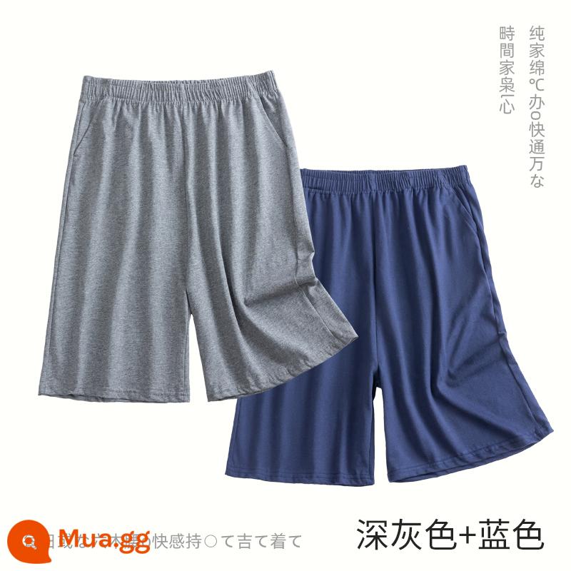 Nam Pyjama Quần Cotton Mùa Hè Quần Short Rời Cotton Quần Short Năm Điểm Quần Mùa Hè Plus Kích Thước Mỏng Nhà Quần - 2 gói (xám đậm + xanh)