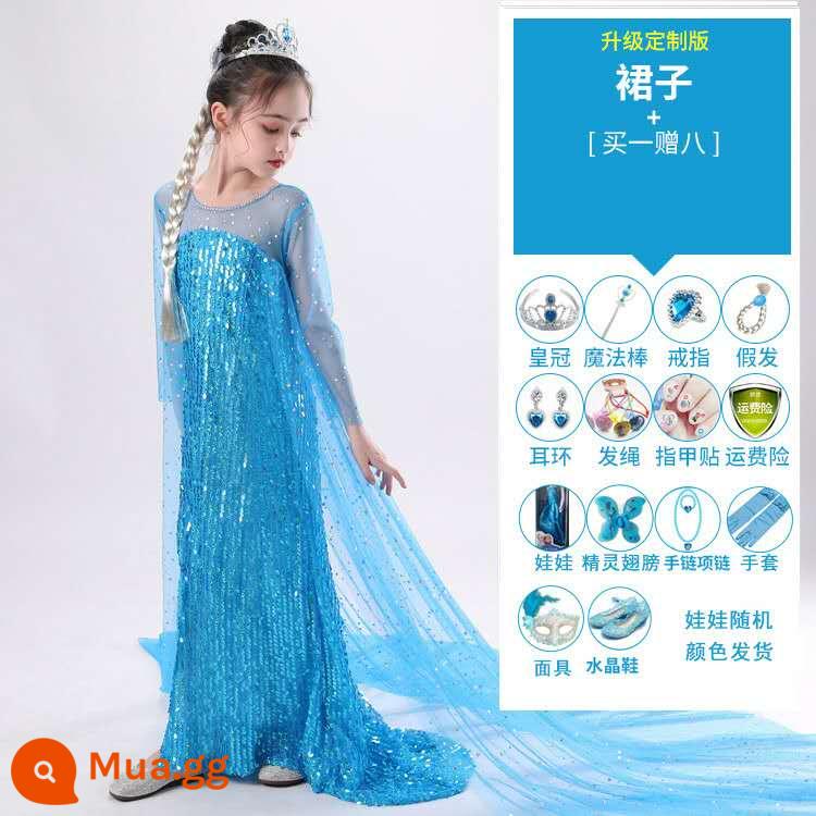 Váy công chúa Aisha nữ mới bé gái quần áo trẻ em váy sinh nhật Frozen váy Aisha cao cấp - Váy + mua một tặng tám + gói cao cấp