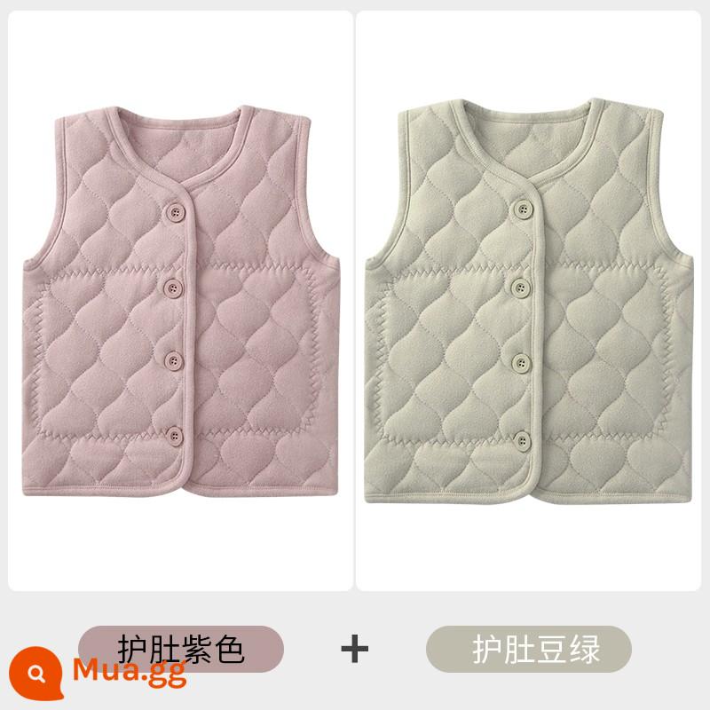 Áo Vest Trẻ Em Áo Bé Gái Dày Plus Nhung Ấm Sát Hình Bé Trai Mặc Áo Vest Cotton Cho Bé Thu Đông - Tím + đậu xanh