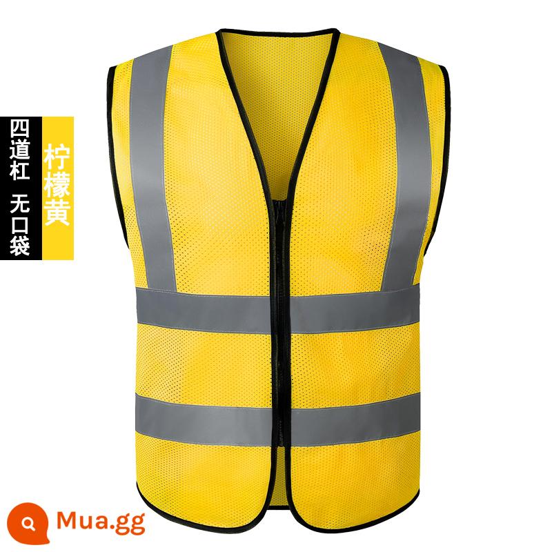 Vest an toàn phản quang vệ sinh xây dựng vest công trường xây dựng quần áo phản quang yếm cưỡi giao thông áo khoác kích thước lớn tùy chỉnh - Màu vàng chanh [lưới bốn sọc] được khuyên dùng vào mùa hè