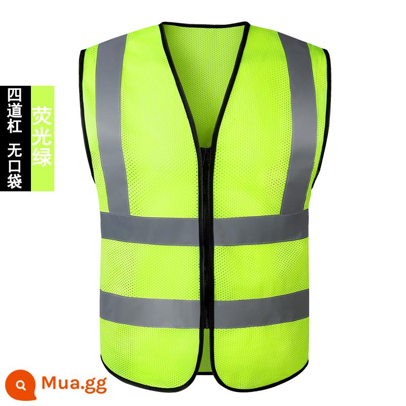 Vest an toàn phản quang vệ sinh xây dựng vest công trường xây dựng quần áo phản quang yếm cưỡi giao thông áo khoác kích thước lớn tùy chỉnh - Nên dùng màu xanh huỳnh quang [bốn thanh lưới] vào mùa hè