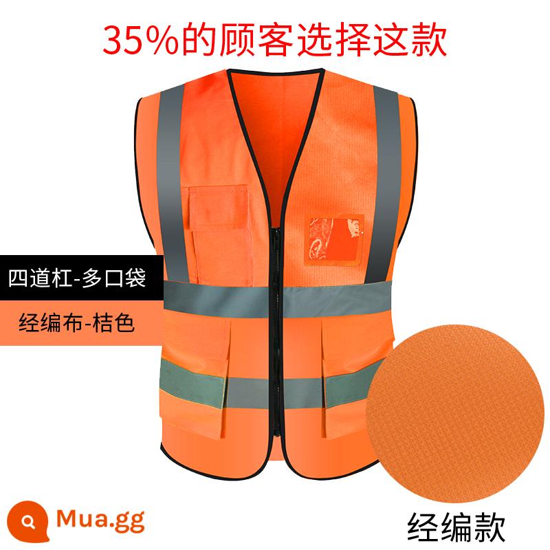 Vest an toàn phản quang vệ sinh xây dựng vest công trường xây dựng quần áo phản quang yếm cưỡi giao thông áo khoác kích thước lớn tùy chỉnh - Vải màu cam nhiều túi [XL]