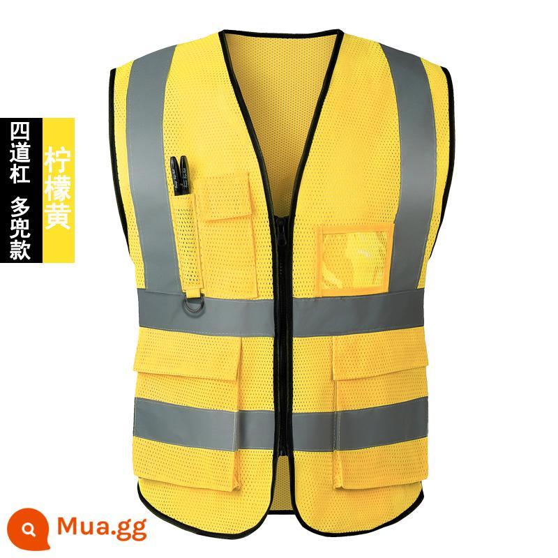 Vest an toàn phản quang vệ sinh xây dựng vest công trường xây dựng quần áo phản quang yếm cưỡi giao thông áo khoác kích thước lớn tùy chỉnh - Nhiều túi màu vàng vàng (một cỡ vừa với mọi kiểu lưới) Khuyên dùng cho mùa hè