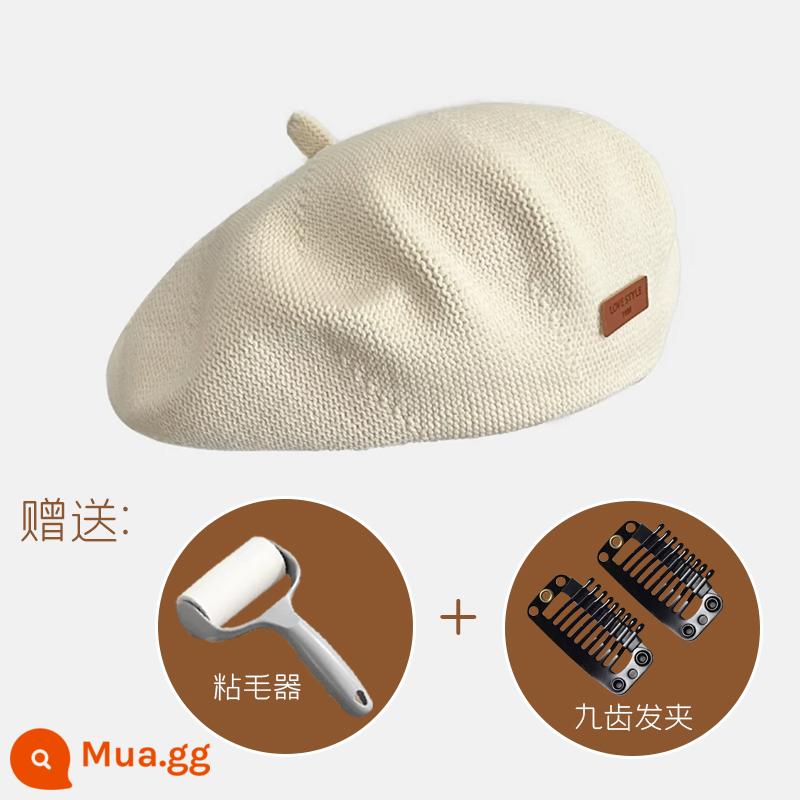 Make & Kana Hàn Quốc thiết kế đồng nghiệp Woolen Woolen Beret Biên nữ Mùa thu và mùa đông Elegant Artist Artist - Kiểu dệt kim màu be