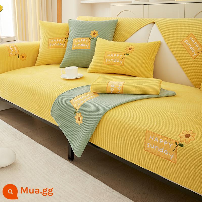 Sofa Đệm Bốn Mùa Đa Năng Đệm Ghế Chống Trơn Trượt Đơn Giản Hiện Đại Hoạt Hình Đệm Ghế Sofa Bao Gồm Tất Cả Đa Năng Bọc Vải - Màu vàng hướng dương