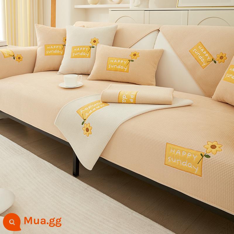 Sofa Đệm Bốn Mùa Đa Năng Đệm Ghế Chống Trơn Trượt Đơn Giản Hiện Đại Hoạt Hình Đệm Ghế Sofa Bao Gồm Tất Cả Đa Năng Bọc Vải - Wangyanghua-màu be cũng vậy