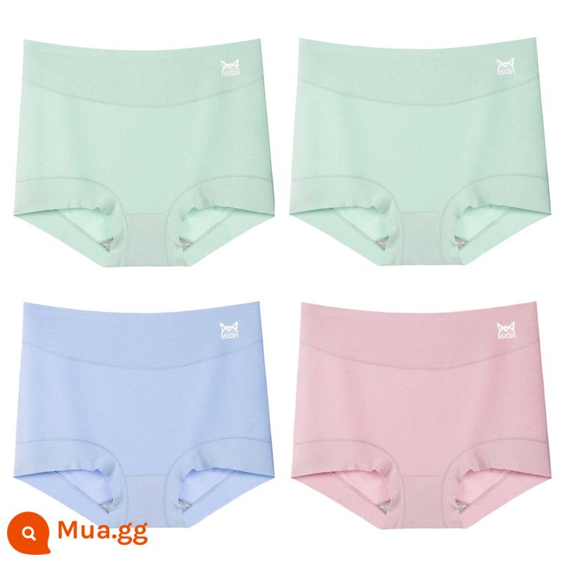 Catman Modal Quần lót nữ eo cao cotton nguyên chất kháng khuẩn thoáng khí kiểm soát bụng giữa eo không đường may quần boxer nữ size lớn - [4 món - kiểu lưng cao] - 2 xanh + xanh + hồng