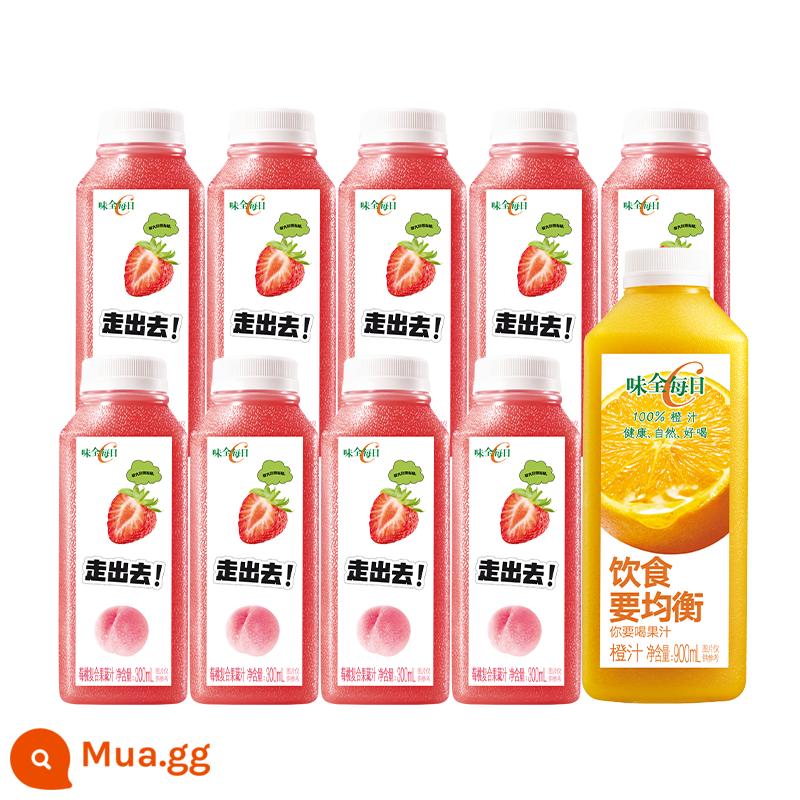 Nước ép trái cây và rau củ Weiquan Daily C 300ml*9 Chai + Đồ uống lạnh kết hợp 900ml*1 Chai - Đào dâu 300ml*9 chai + nước cam 900ml*1 chai