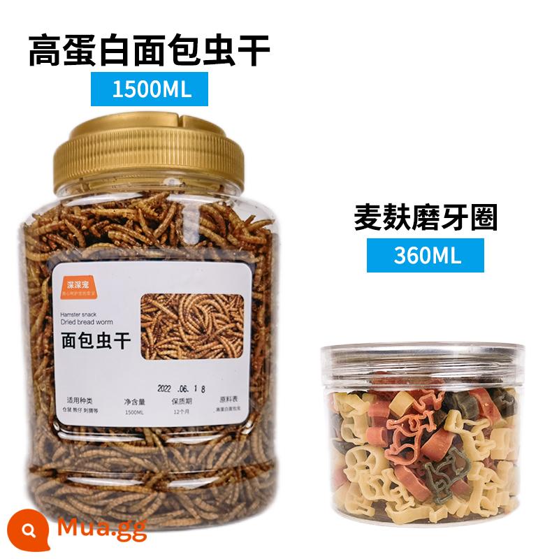 Thức ăn hạt cho chuột Hamster Giun bánh mì gà khô rutin cung cấp cho hamster nhỏ dinh dưỡng chủ yếu thực phẩm ăn nhẹ nhím vẹt thức ăn cho chim - Giun bột khô + vòng mọc răng cám lúa mì 1860ml