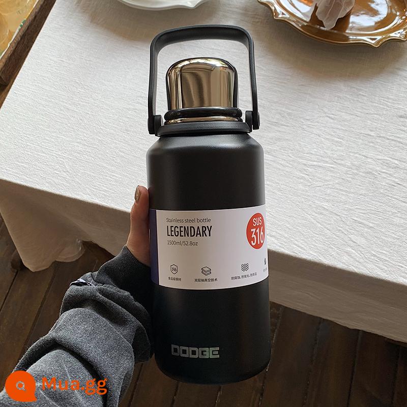 TNMKCUP Cúp cách nhiệt nhiệt TNMKCUP Cup Nước lớn - Phụ kiện hoạt hình đen 1.5L, hoa văn ngẫu nhiên