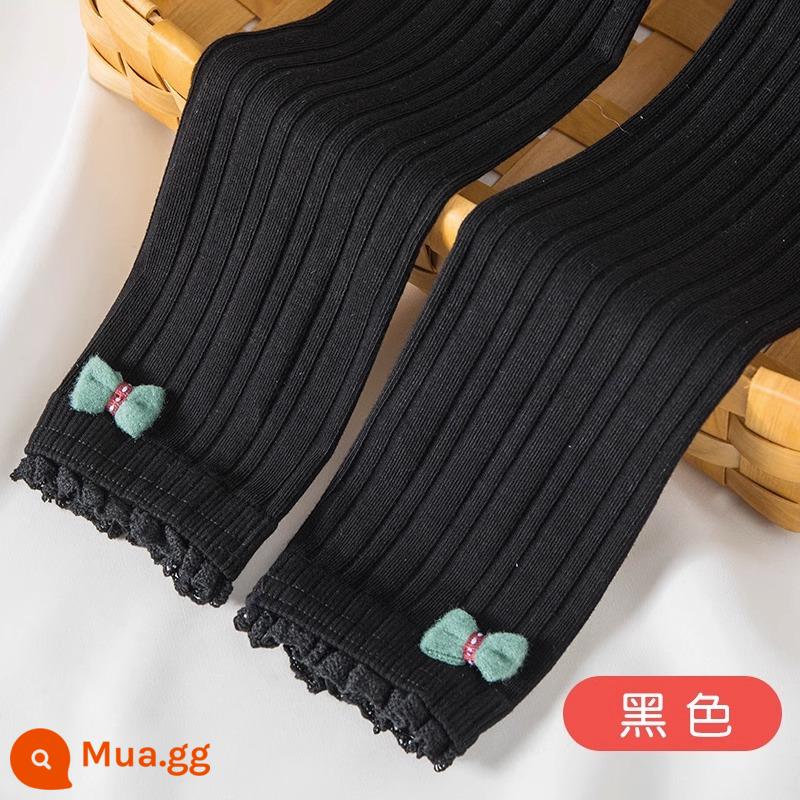 Quần trong trẻ em cho mùa xuân và mùa thu Quần áo ngoài bằng vải cotton mỏng nguyên chất cho trẻ em cỡ trung và lớn Quần trong cho mùa thu đông cộng với quần nhung chín điểm cho bé gái - Đen [nơ nhung mỏng màu xanh lá cây]