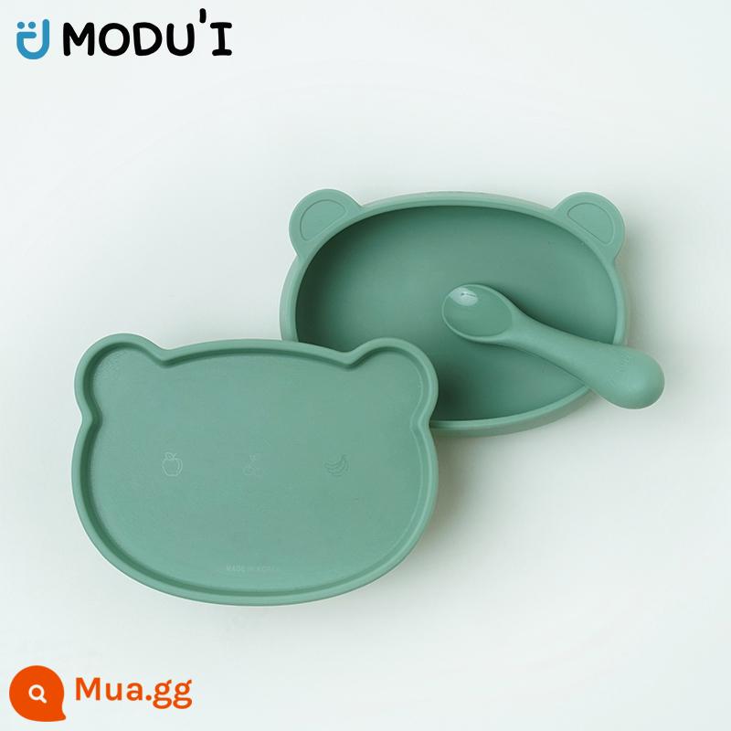 [Tự vận hành] Bộ đồ ăn trẻ em không dùng kim loại modui Hàn Quốc Muỗng silicone chống rơi Bộ đồ ăn hình gấu cho trẻ em Kem - màu bạc hà