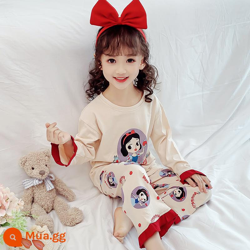 Bộ đồ ngủ trẻ em cotton nguyên chất mùa xuân và mùa thu bé gái trung và lớn cotton bé gái bộ quần áo mặc nhà dài tay cho bé - Búp bê Bạch Tuyết tay dài