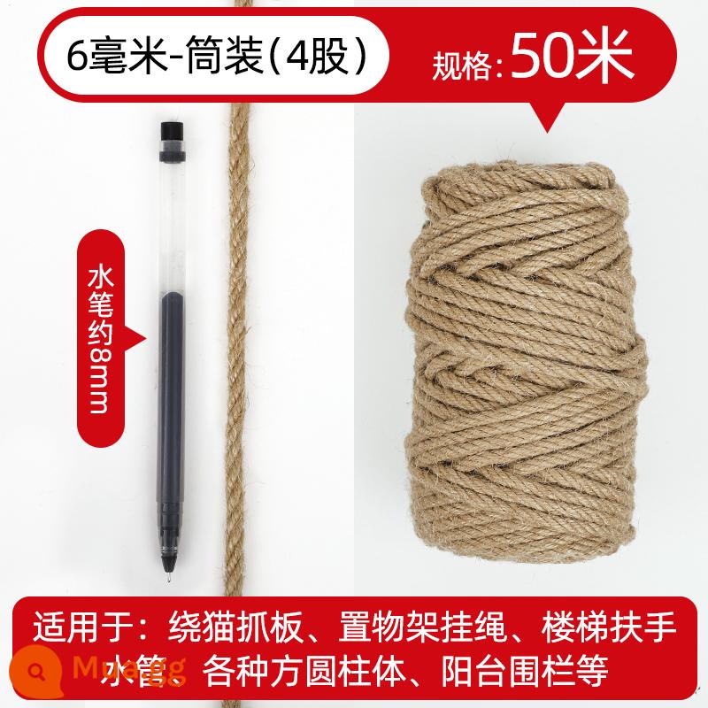 Dây Sisal đi kèm handmade DIY chất liệu dày bện dây bện mèo gãi leo khung dây trang trí ống nước ảnh treo tường - Dây gai dầu 6 mm 50 mét [quà tặng]