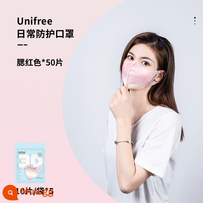 Unifree3D Mặt nạ bảo vệ ba chiều màu hồng - Phấn má hồng đào Size M 50 miếng