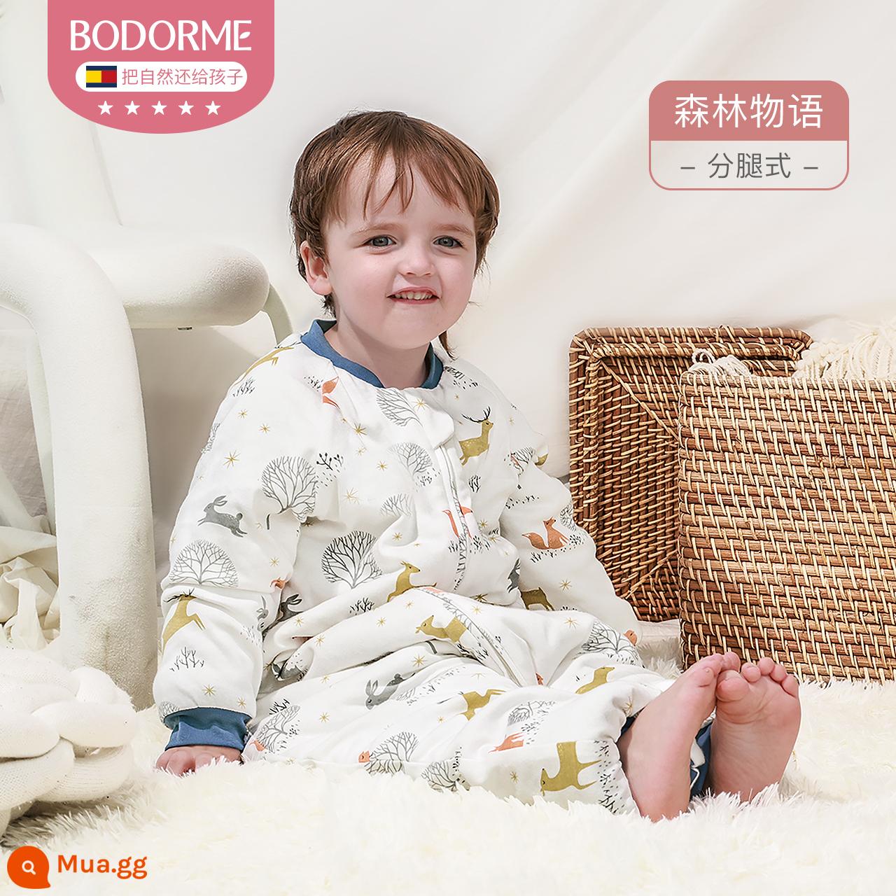 Túi ngủ cho bé Bedemei trẻ sơ sinh chống đá chăn hiện vật mẫu thu đông kháng khuẩn cotton nguyên chất dày chống giật mình cho bé - Forest Story-Túi ngủ xẻ chân (thích hợp với nhiệt độ phòng 0°-15°)