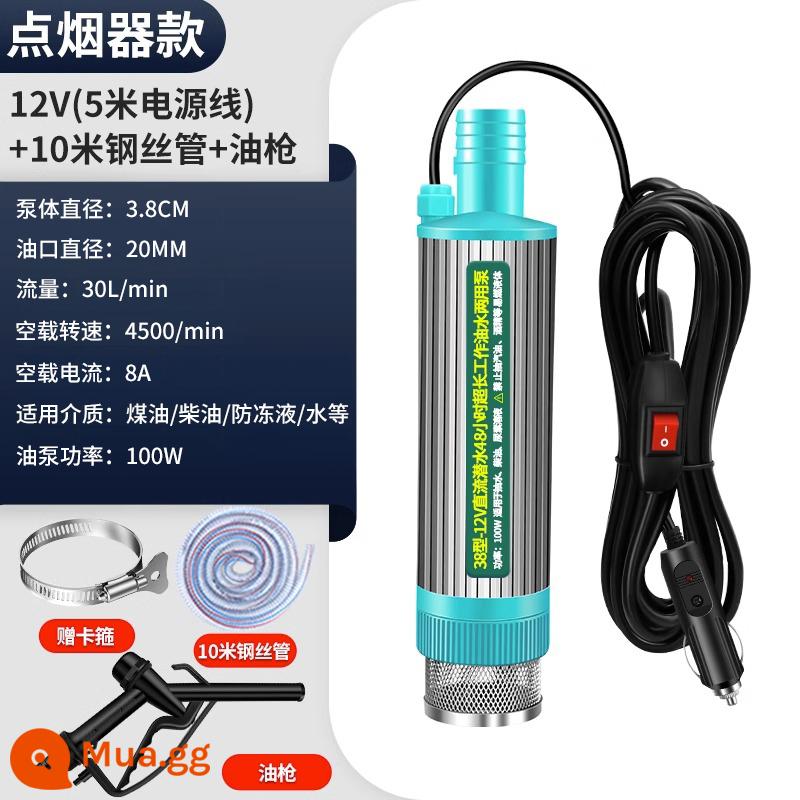 Bơm dầu hiện vật điện 12 v máy bơm nước nước tiếp nhiên liệu bơm dầu diesel nhỏ 24 máy thiết bị mini xe hút - [Mẫu bật lửa loại 38] Bơm dầu 12V + ống dây thép 10m + súng bắn dầu