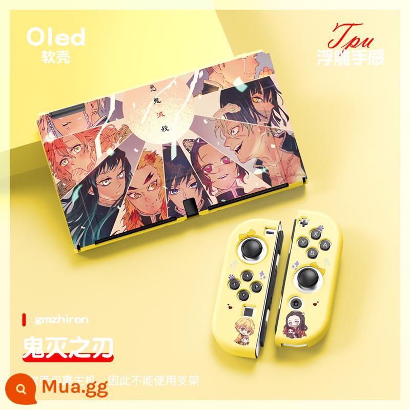 60 Công tắc tùy chọn OLED Protect Sleeve Soft Shell Silicone Anime Chủ đề NS Bộ bảo vệ bộ đặc biệt - OLED màu vàng sáng (Demon Slayer-Cửu trụ)