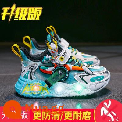 Li-Ning Hydrogen Cloud đồng thương hiệu Ultraman 2024 mùa xuân trẻ em bọc da giày phát sáng cho bé trai có đèn - SY-WT62232 Mạng kép Lake Green